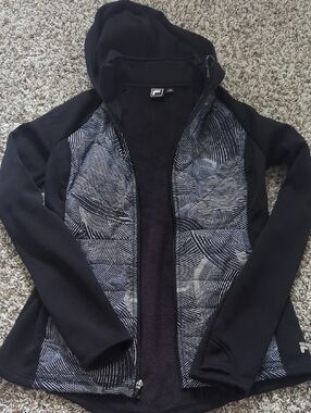 Fila Black Women's Patterned Panel Zip Hoodie Jacket